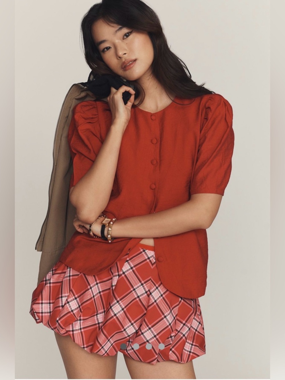 Maeve Puff-Sleeve Button-Front Top - Medium
